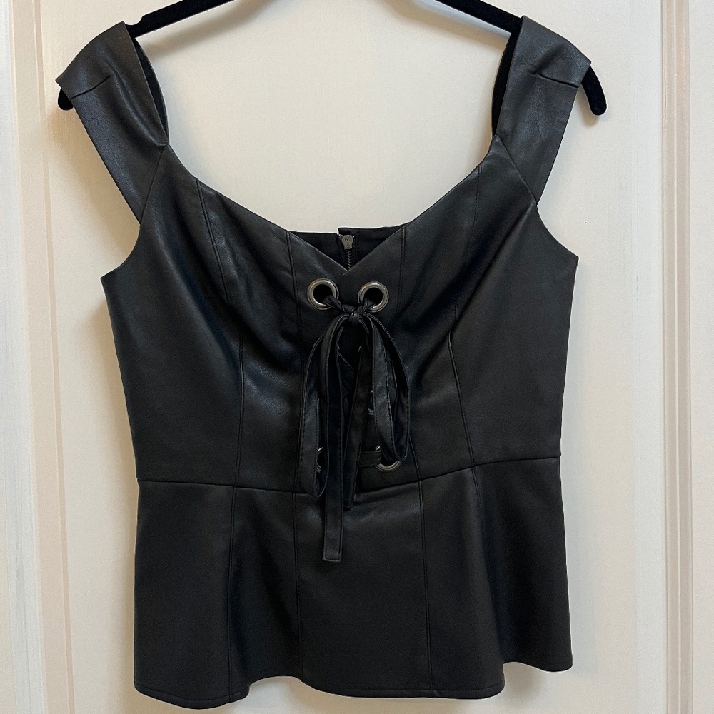 Black Faux Leather Lace-Up Corset Style Top Size S
